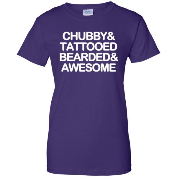chubby bearded tattooed and awesome womens t shirt - lady t shirt - purple