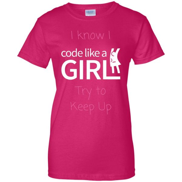 code like a girl womens t shirt - lady t shirt - pink heliconia