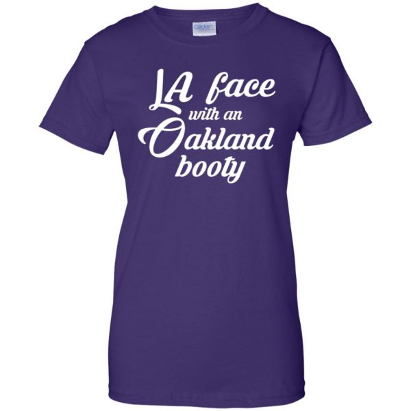 la face with an oakland booty womens t shirt - lady t shirt - purple