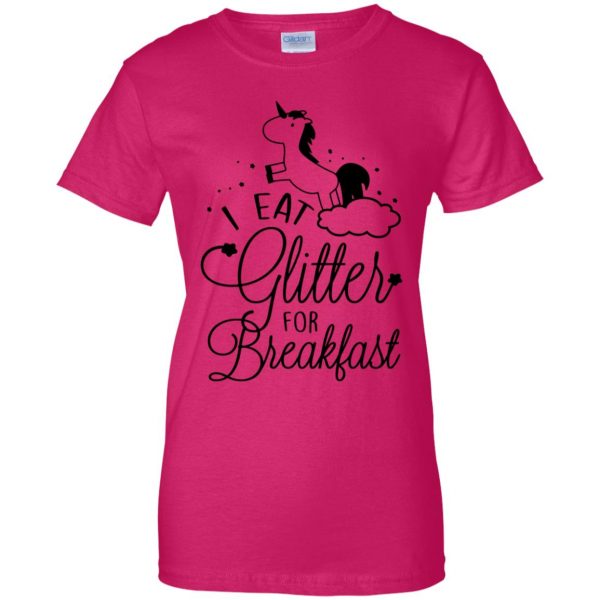 i eat glitter for breakfast womens t shirt - lady t shirt - pink heliconia