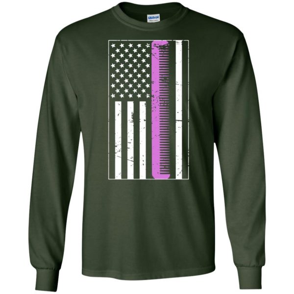 Retro Distressed Hair Stylist American Flag long sleeve - forest green