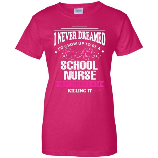 School Nurse womens t shirt - lady t shirt - pink heliconia
